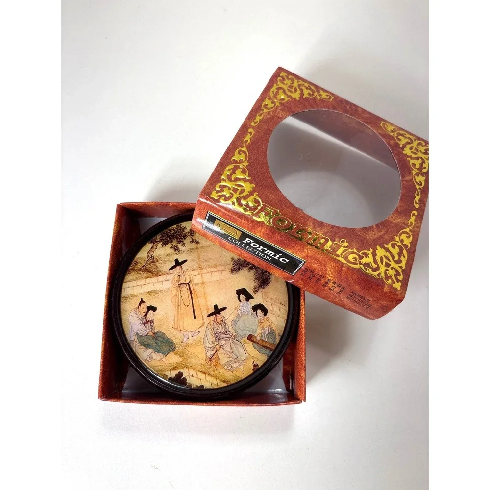 Vintage Formic Collection Korean Coasters Set 4 Shin Yoon Bok Art Cork Back Box